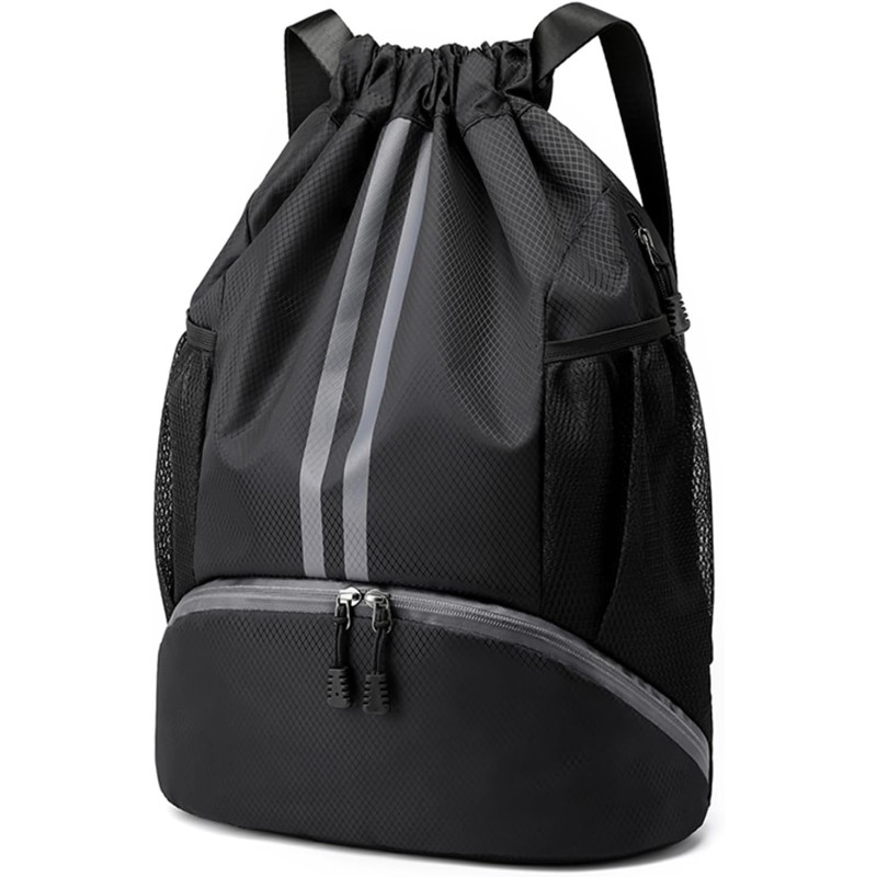 Hoedia Mochila deportiva con cordón, bolsa de gimnasio con compartimento para zapatos y bolsillo a prueba de humedad para