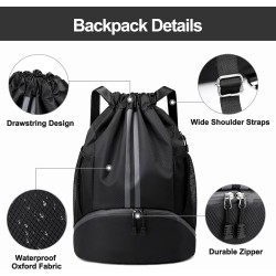 Hoedia Mochila deportiva con cordón, bolsa de gimnasio con compartimento para zapatos y bolsillo a prueba de humedad para