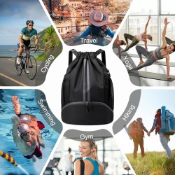 Hoedia Mochila deportiva con cordón, bolsa de gimnasio con compartimento para zapatos y bolsillo a prueba de humedad para