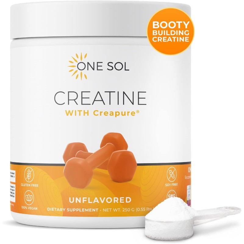 One Sol Creatina para mujer ganancia de glúteos, creatina en polvo natural para mujer con pliegues, aumenta la masa muscular