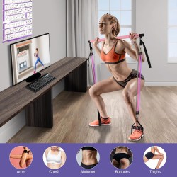 Goocrun Portable Pilates Bar Kit with Resistance Bands for Men and Women - 3 Set Exercise Resistance Bands - Multifunctional