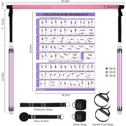 Goocrun Portable Pilates Bar Kit with Resistance Bands for Men and Women - 3 Set Exercise Resistance Bands - Multifunctional