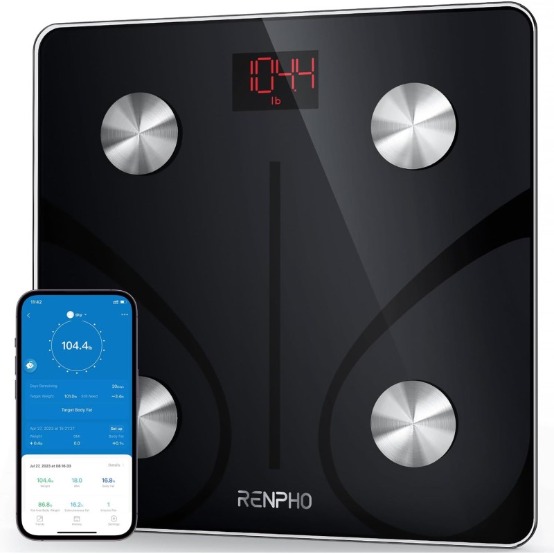 RENPHO Analizador de grasa corporal con bluetooth., ES-CS20M-B, Negro, 1