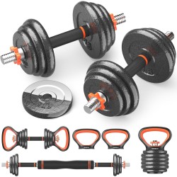 FEIERDUN Adjustable Dumbbell Set, 40/44/66lbs Free Weight Set with Connector, 4 in1 Weight Set Used as Barbell, Kettlebells,