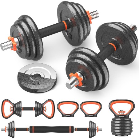 FEIERDUN Adjustable Dumbbell Set, 40/44/66lbs Free Weight Set with Connector, 4 in1 Weight Set Used as Barbell, Kettlebells,