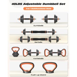 FEIERDUN Adjustable Dumbbell Set, 40/44/66lbs Free Weight Set with Connector, 4 in1 Weight Set Used as Barbell, Kettlebells,