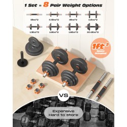 FEIERDUN Adjustable Dumbbell Set, 40/44/66lbs Free Weight Set with Connector, 4 in1 Weight Set Used as Barbell, Kettlebells,