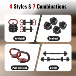 FEIERDUN Adjustable Dumbbell Set, 40/44/66lbs Free Weight Set with Connector, 4 in1 Weight Set Used as Barbell, Kettlebells,