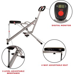 Sunny Health & Fitness Row-N-Ride Squat Assist Trainer for Glutes Workout With Adjustable Resistance, Easy Setup & Foldable