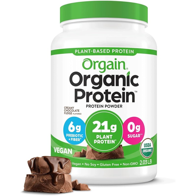 Orgain Proteína en polvo orgánica a base de plantas, dulce de azúcar cremoso de chocolate - 21 g de proteína, vegano, bajo en