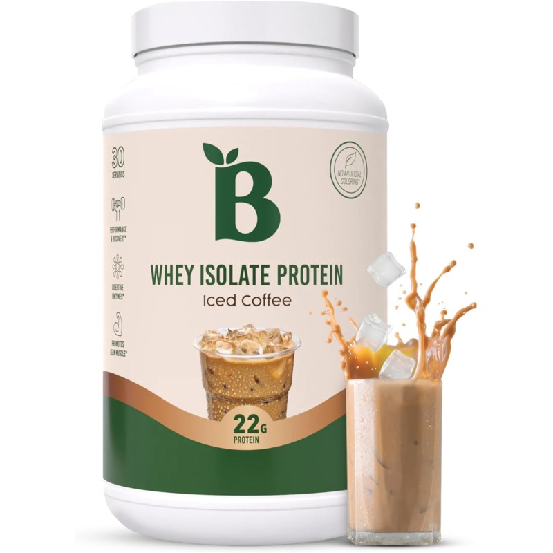 Bloom Nutrition Proteína aislada de suero en polvo, café helado, mezcla de bebida pura Iso después del entrenamiento, mezcla de