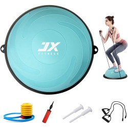 JX FITNESS Entrenador de media bola de equilibrio de 22.8 in, ejercicio de estabilidad, media bola de yoga con bandas de