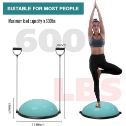 JX FITNESS Entrenador de media bola de equilibrio de 22.8 in, ejercicio de estabilidad, media bola de yoga con bandas de