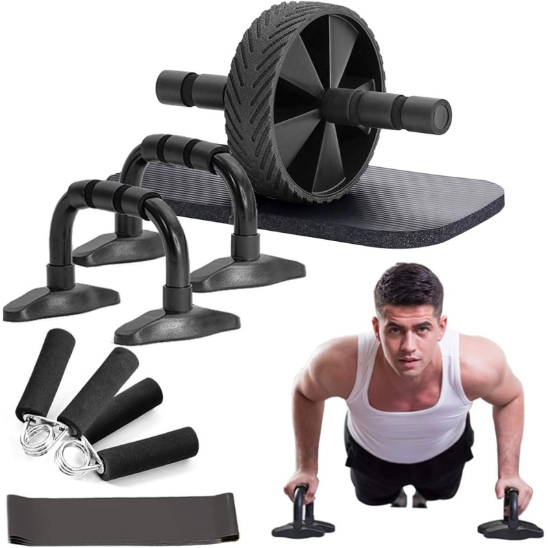 Max4out Ab Roller Wheel for Abs Workout, 7-IN-1 Ab Roller Kit with Knee Pad, Push Up Bars, Hand Grips and Resistance Bands for