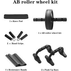 Max4out Ab Roller Wheel for Abs Workout, 7-IN-1 Ab Roller Kit with Knee Pad, Push Up Bars, Hand Grips and Resistance Bands for