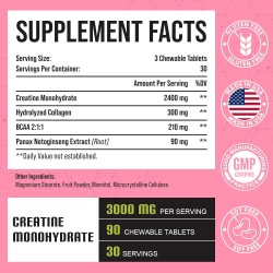 Monohidrato de creatina de 3000 mg para mujeres, monohidrato de creatina pura con colágeno hidrolizado, BACC, extracto de Panax