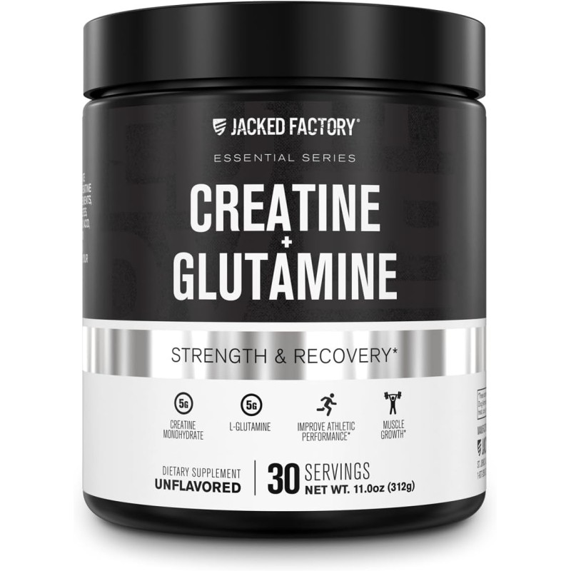 Creatina + glutamina - Suplemento de creatina con L-glutamina para recuperación muscular, crecimiento muscular, mayor fuerza,