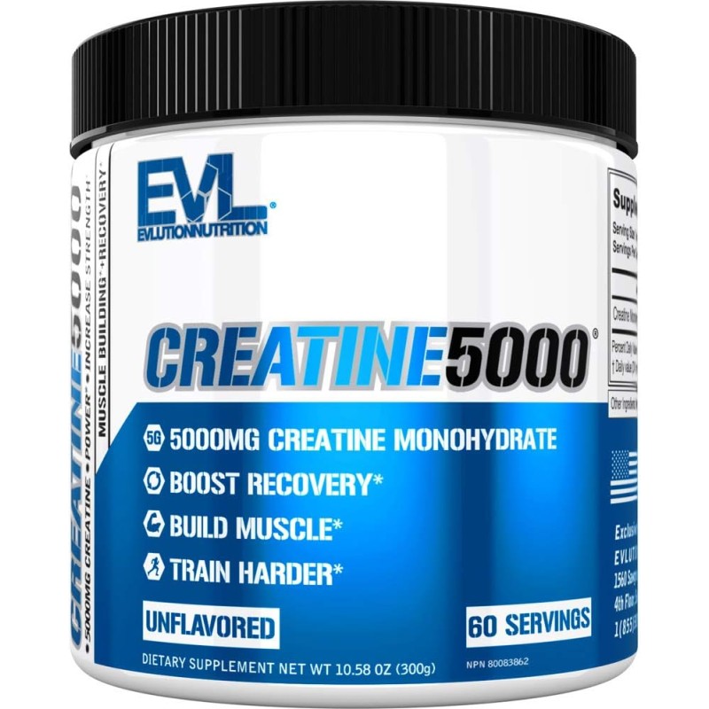 Evlution Polvo de monohidrato de creatina pura 5000 mg Nutrición Pre y Post Entrenamiento Recuperación Bebida Mezcla de Creatina