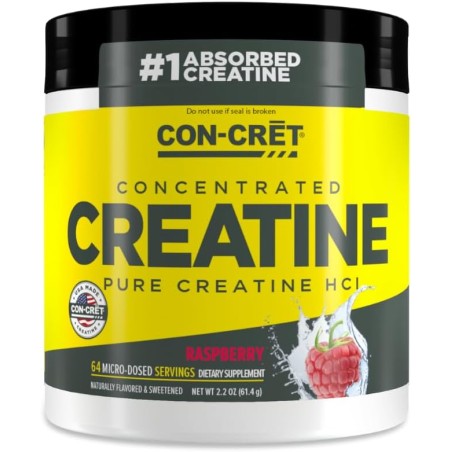 CON-CRET - Suplemento de entrenamiento patentado de creatina HCl en polvo, sin estimulantes de frambuesa, para energía, fuerza y