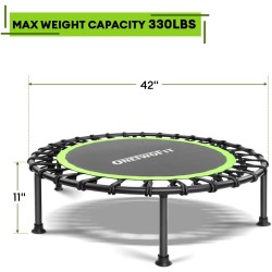 ONETWOFIT Trampolín rebotador de 42 pulgadas/45 pulgadas para adultos, mini trampolín silencioso con barra de mano ajustable de