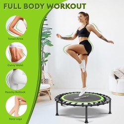 ONETWOFIT Trampolín rebotador de 42 pulgadas/45 pulgadas para adultos, mini trampolín silencioso con barra de mano ajustable de