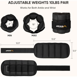 APEXUP 10lbs/Pair Adjustable Ankle Weights for Women and Men, Modularized Leg Weight Straps for Yoga, Walking, Running,