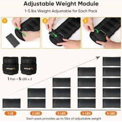 APEXUP 10lbs/Pair Adjustable Ankle Weights for Women and Men, Modularized Leg Weight Straps for Yoga, Walking, Running,